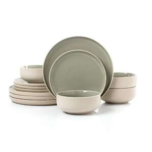 Stoneware Dinner Set – 12 Pieces (Green)