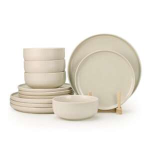 Stoneware Dinner Set – 12 Pieces (Warm Beige)