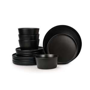 Stoneware Dinner Set – 12 Pieces (Black)